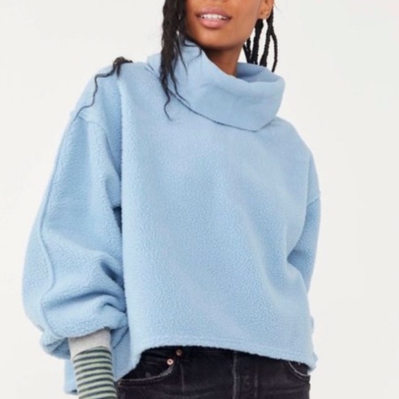Free People Elk Mountain Pullover Rainy Season (Carolina Blue) Turtleneck L - Picture 1 of 6